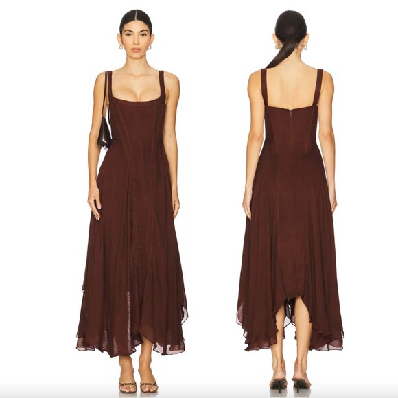 Understated Leather Honey Moon Maxi Dress Chocolate Brown Corset Bustier Small - Picture 2 of 2